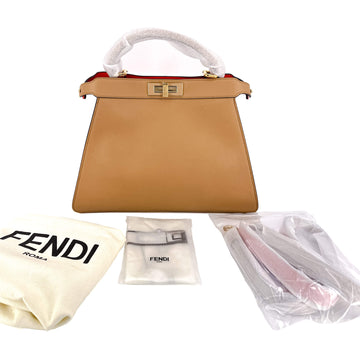Peekaboo ISeeU Medium Leather Beige & Orange 2-Way Top-handle