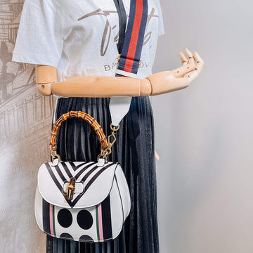 Bamboo 1947 Small Leather White & Black 2-Way Top-handle