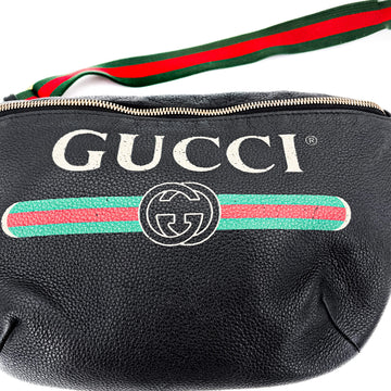 Grained Leather Print Belt Bag Black