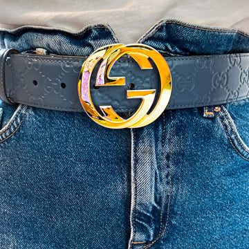 Guccissima Interlocking Belt Embossed Blue 90 /36