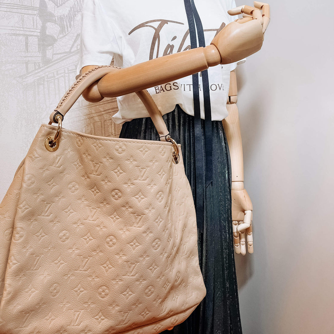 Artsy MM Monogram Empreinte Leather Beige Hobo