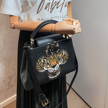 Capucines BB 2way Taurillon Leather Trapped Leopard Black