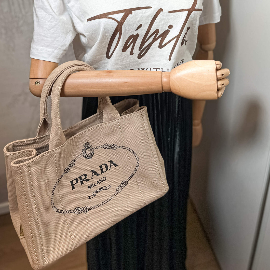 2-Way Canvas Tote Bag Beige