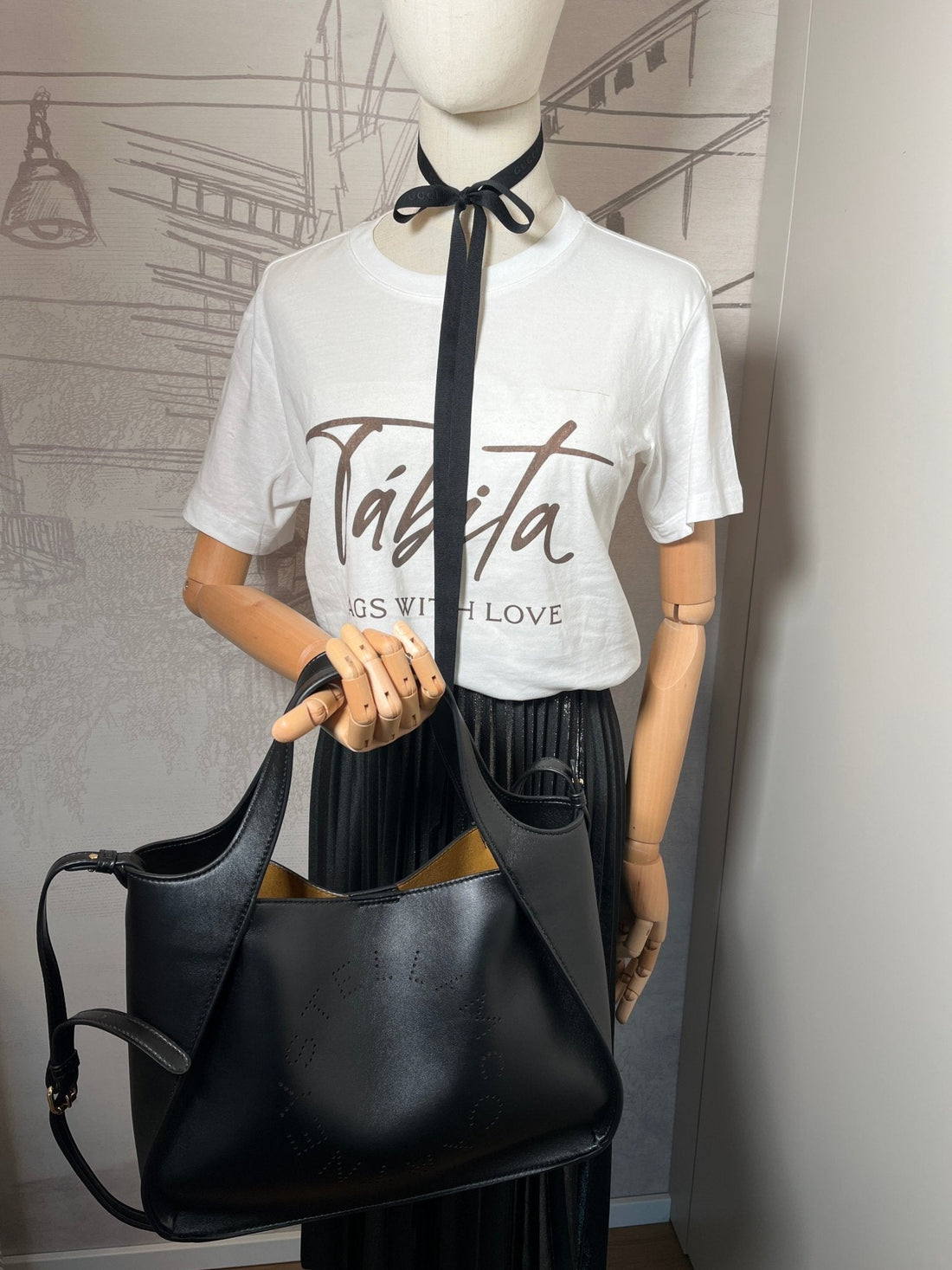 Logo Vegan Leather Black 2-Way Tote Bag