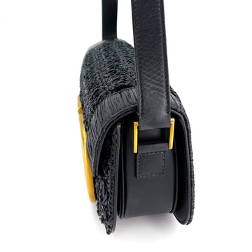 Supervee Black Raffia Shoulder Bag