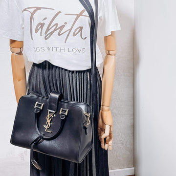 Paris Baby Cabas 2-Way Leather Black Bag