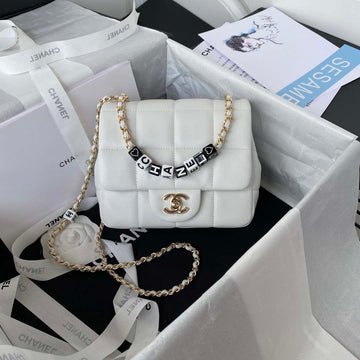Makersluxe - Lambskin Flap Bag White Gold