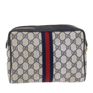 GUCCI GG Canvas Sherry Line Clutch Bag Gray Red Navy 14?014?3553 tb799