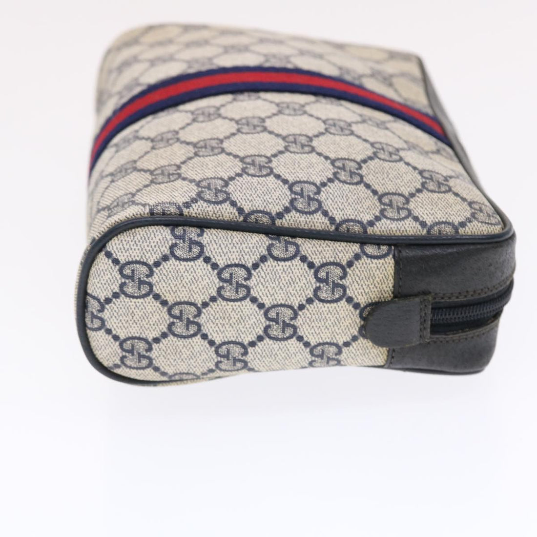 GUCCI GG Canvas Sherry Line Clutch Bag Gray Red Navy 14?014?3553 tb799