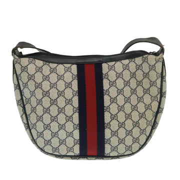 GUCCI Sherry Line GG Canvas Shoulder Bag PVC Leather Navy Red th2484