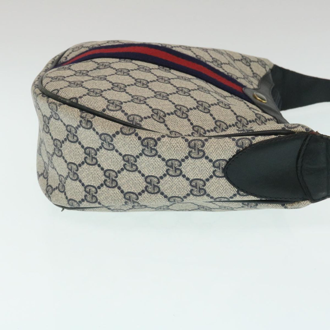 GUCCI Sherry Line GG Canvas Shoulder Bag PVC Leather Navy Red th2484