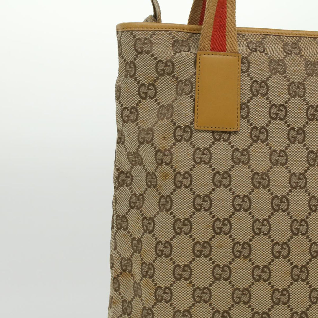 GUCCI Sherry Line GG Canvas Tote Bag Beige Red Brown th3191