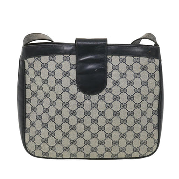 GUCCI GG Canvas Shoulder Bag PVC Leather Gray Navy th3458