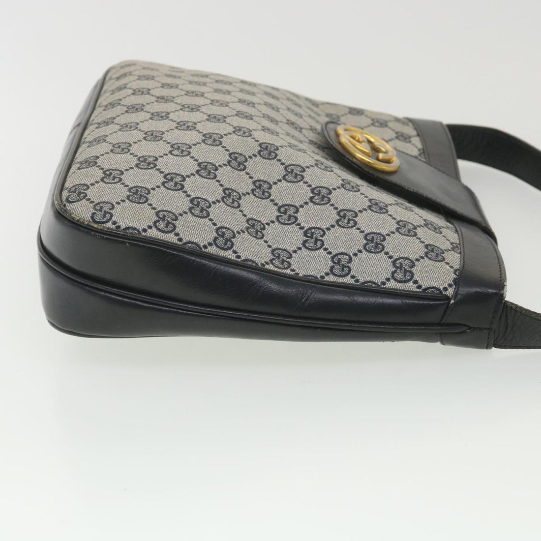 GUCCI GG Canvas Shoulder Bag PVC Leather Gray Navy th3458