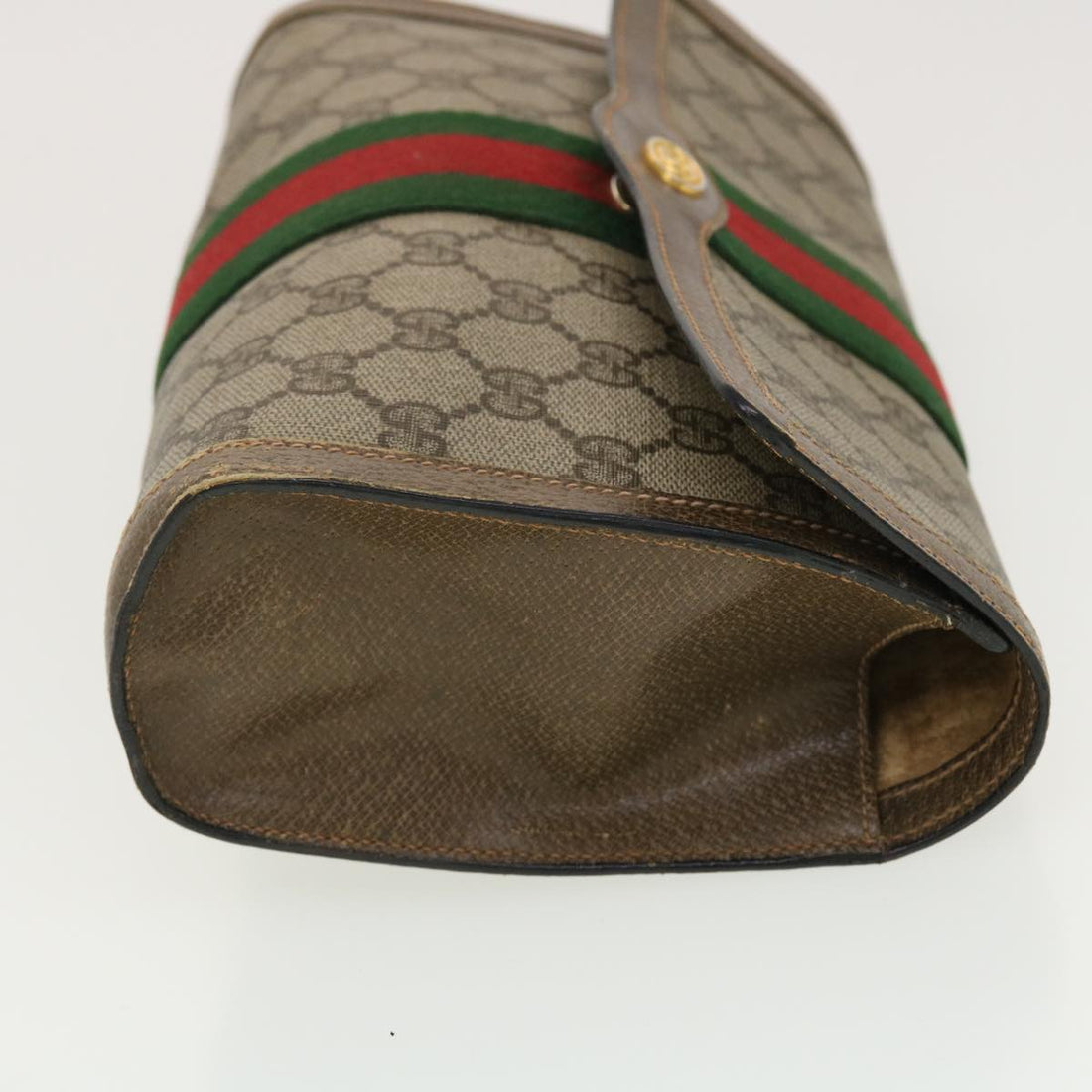 GUCCI GG Canvas Web Sherry Line Clutch Bag Beige Red Green 8901006 th3548