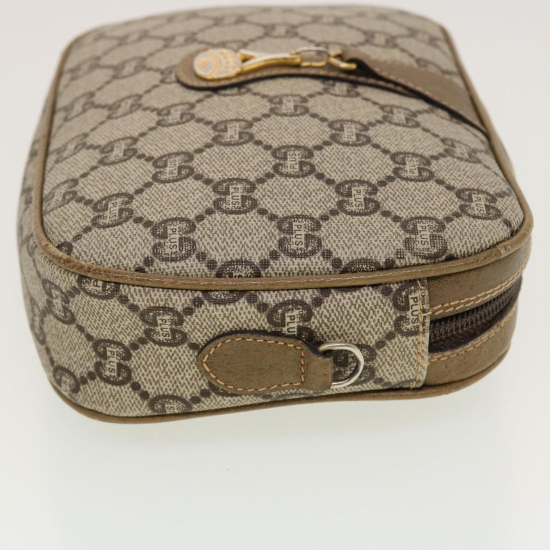 GUCCI GG Plus Canvas Shoulder Bag PVC Leather Beige th3682