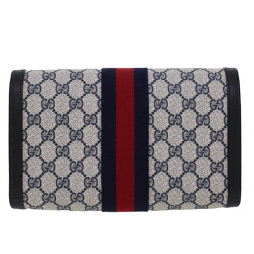 GUCCI GG Canvas Sherry Line Clutch Bag PVC Leather Gray Red Navy th3692