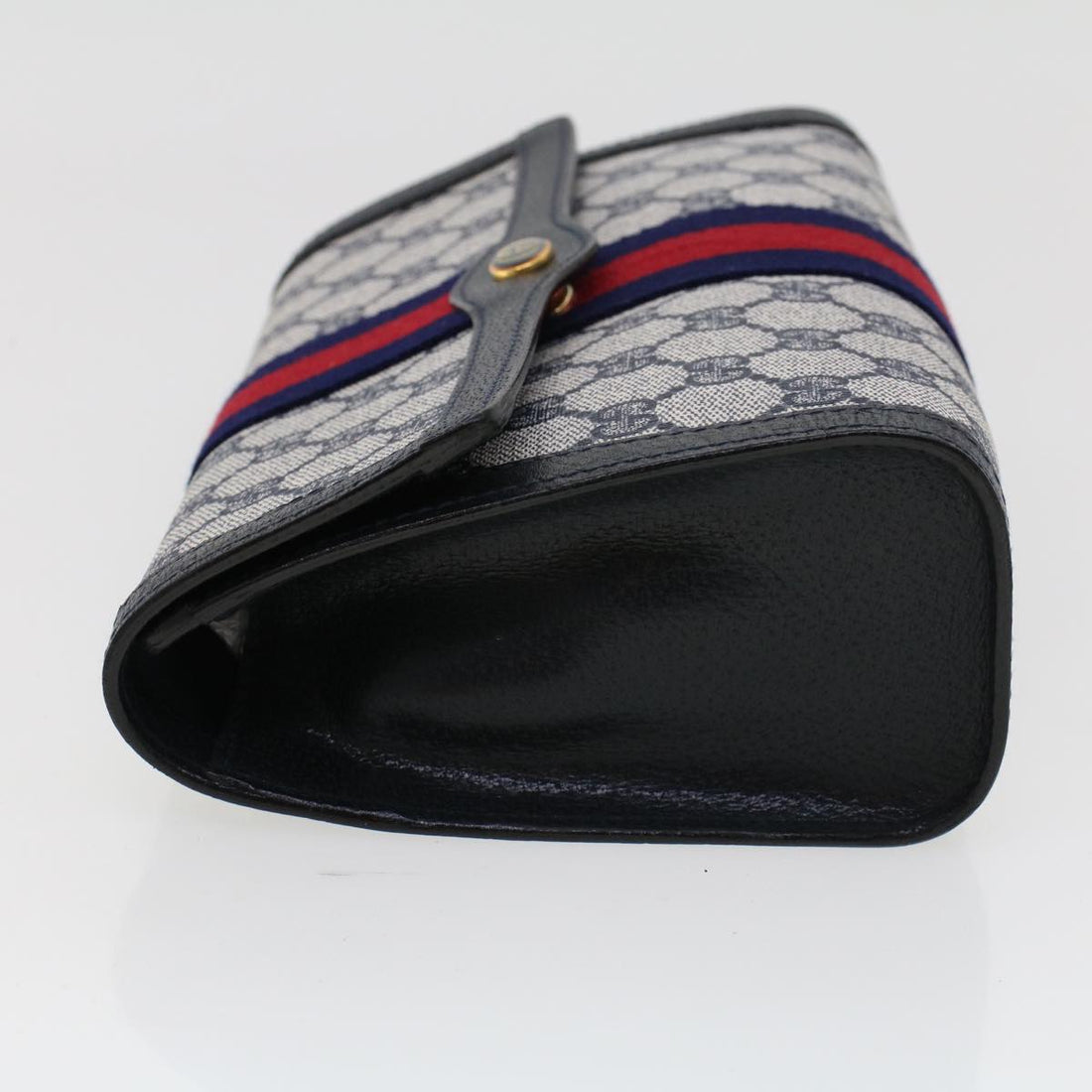 GUCCI GG Canvas Sherry Line Clutch Bag PVC Leather Gray Red Navy th3692