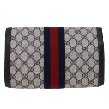 GUCCI GG Canvas Sherry Line Clutch Bag PVC Leather Gray Red Navy th3693