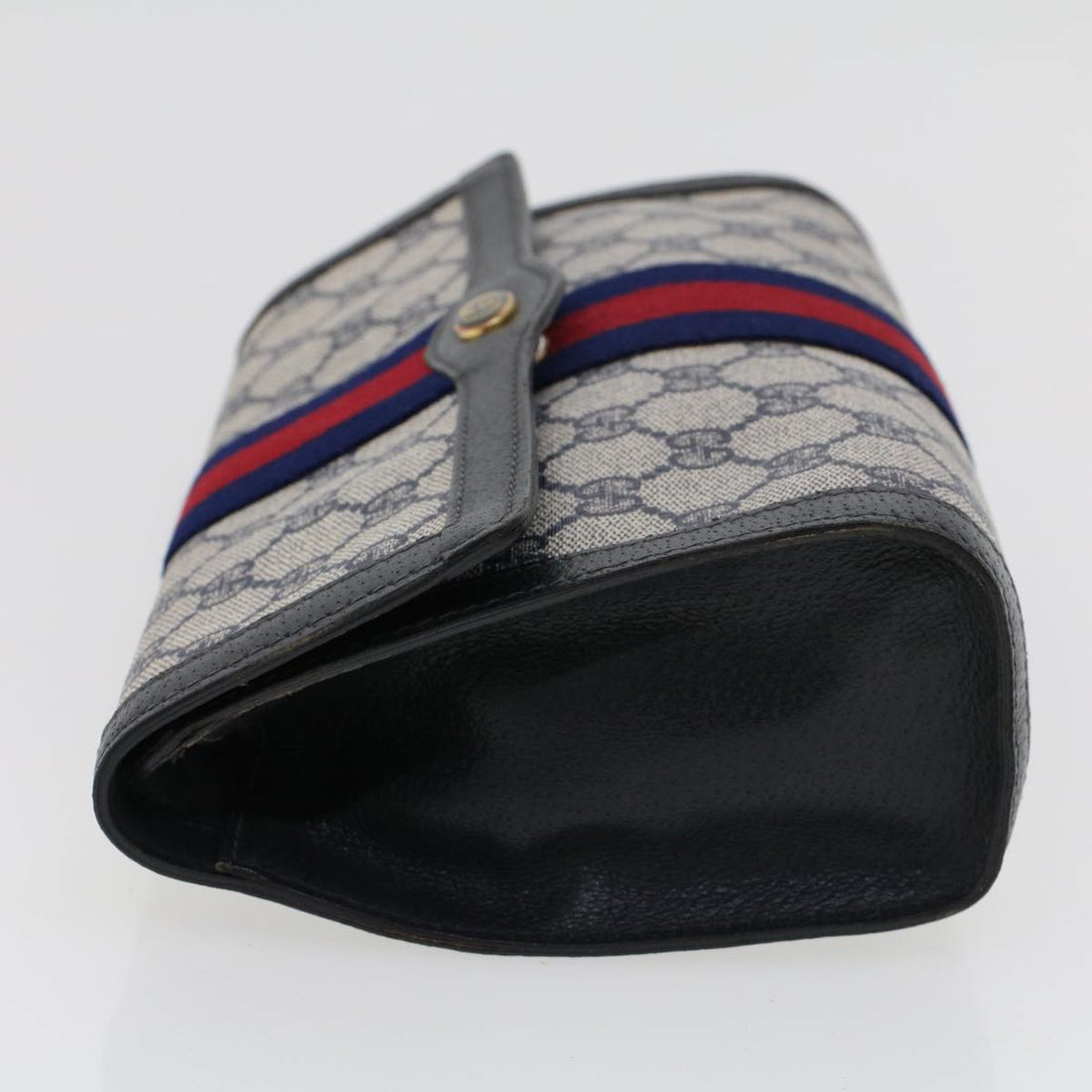 GUCCI GG Canvas Sherry Line Clutch Bag PVC Leather Gray Red Navy th3693