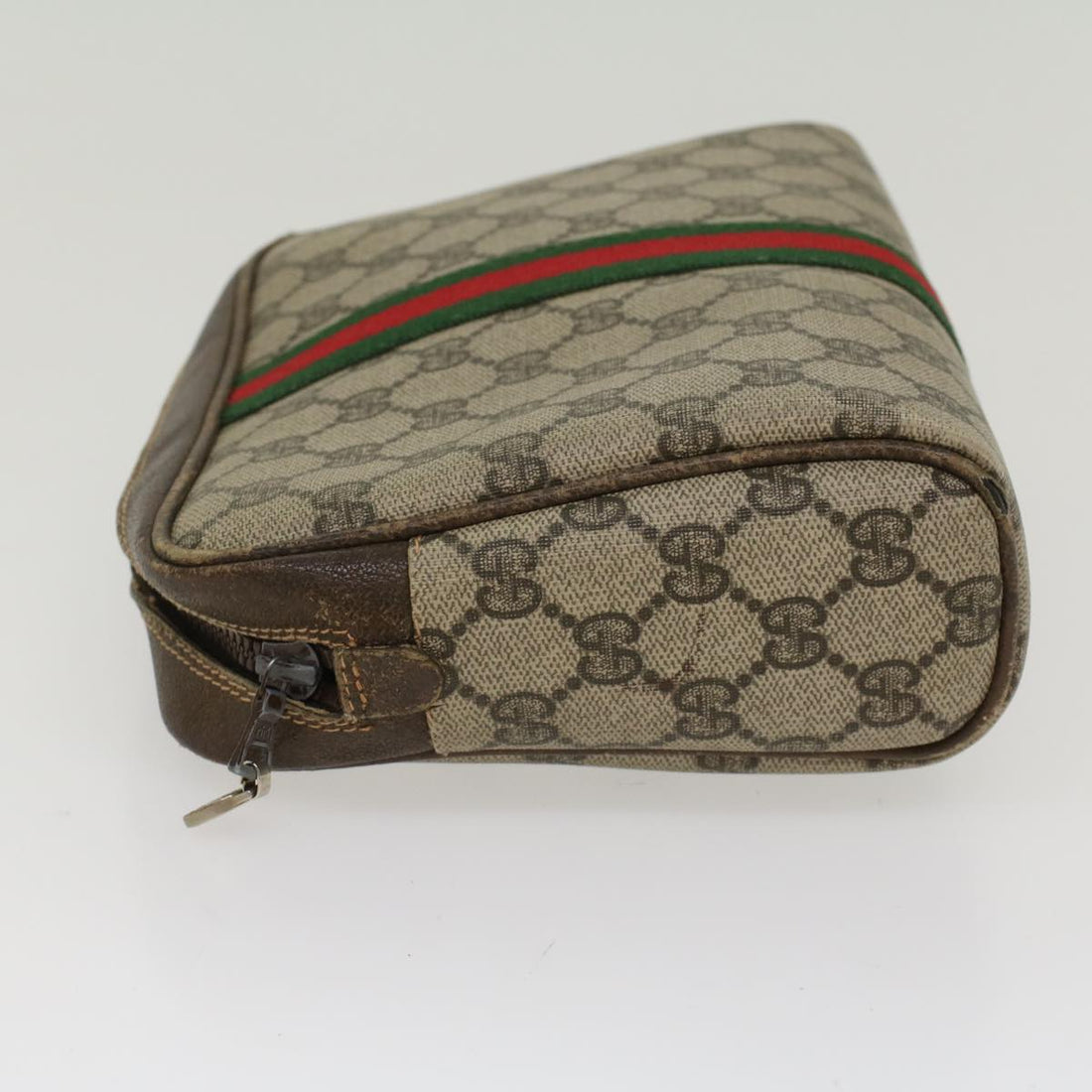 GUCCI GG Canvas Web Sherry Line Clutch Bag Beige Red 27•004•998 th3783