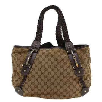 GUCCI GG Canvas Shoulder Bag Leather Beige 137621 th3811