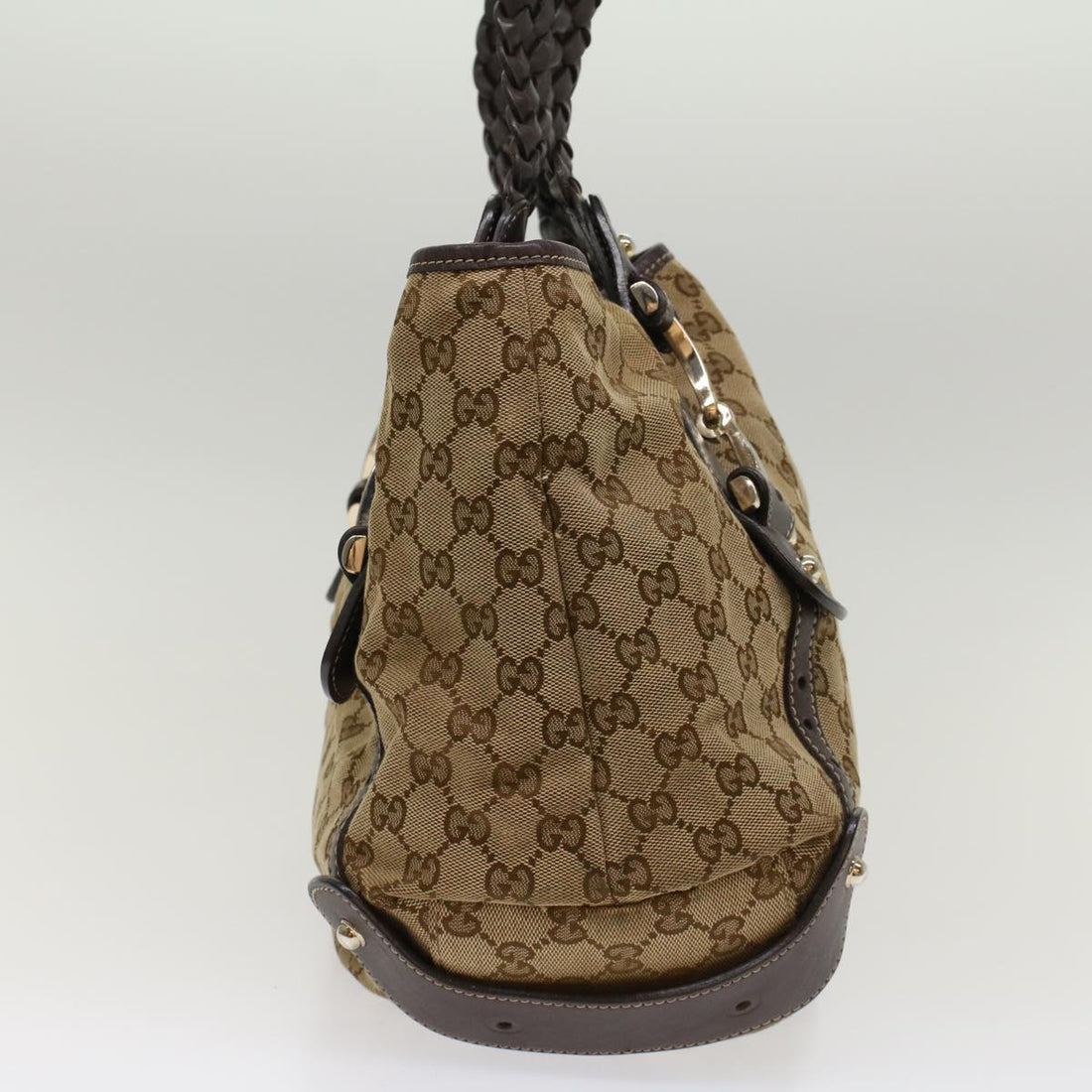 GUCCI GG Canvas Shoulder Bag Leather Beige 137621 th3811