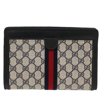 GUCCI GG Canvas Sherry Line Clutch Bag PVC Leather Gray Red Navy th3819