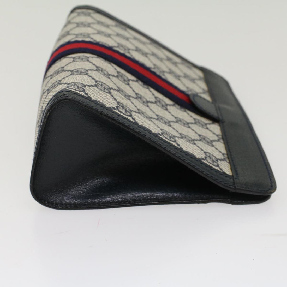 GUCCI GG Canvas Sherry Line Clutch Bag PVC Leather Gray Red Navy th3819