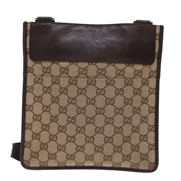 GUCCI GG Canvas Shoulder Bag Leather Beige 27639 th3823