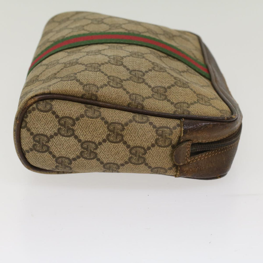 GUCCI GG Canvas Web Sherry Line Clutch Bag Beige Red 56•014•3553 th3861