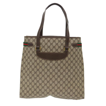 GUCCI GG Canvas Web Sherry Line Tote Bag PVC Leather Beige Red Green th3913