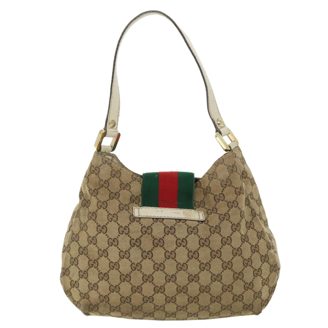 GUCCI GG Canvas Web Sherry Line Shoulder Bag Beige Red Green 211934 th3929