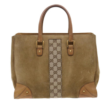 GUCCI GG Canvas Hand Bag Suede Beige 120897 th3960