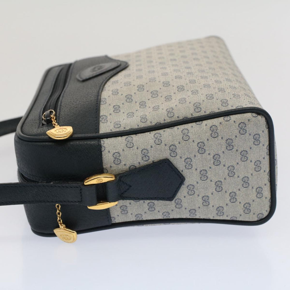 GUCCI Micro GG Canvas Shoulder Bag PVC Leather Navy th3981
