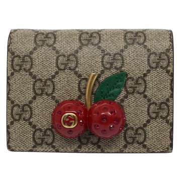 GUCCI GG Canvas Cherry Wallet PVC Leather Beige 476050 th3983