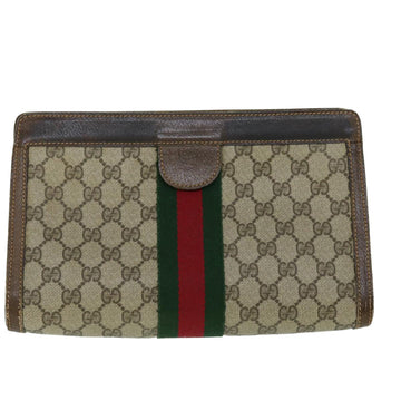 GUCCI GG Canvas Web Sherry Line Clutch Bag PVC Leather Beige Red th4012