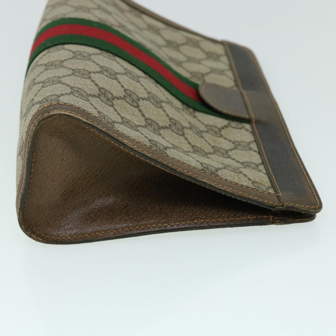 GUCCI GG Canvas Web Sherry Line Clutch Bag PVC Leather Beige Red th4012