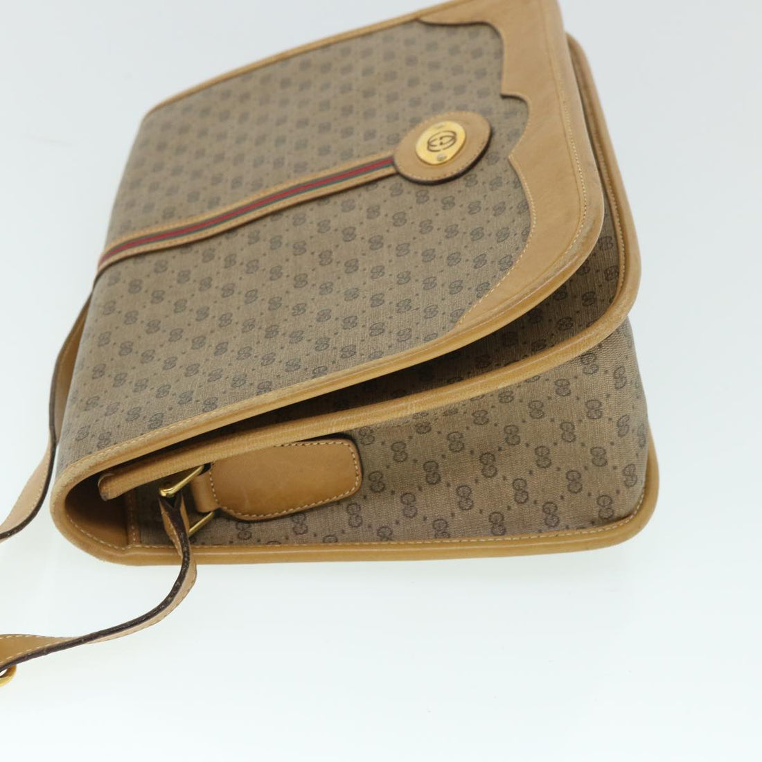 GUCCI Micro GG Canvas Web Sherry Line Shoulder Bag Beige th4016