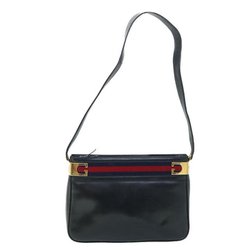 GUCCI Sherry Line Shoulder Bag Leather Black Red Navy th4022