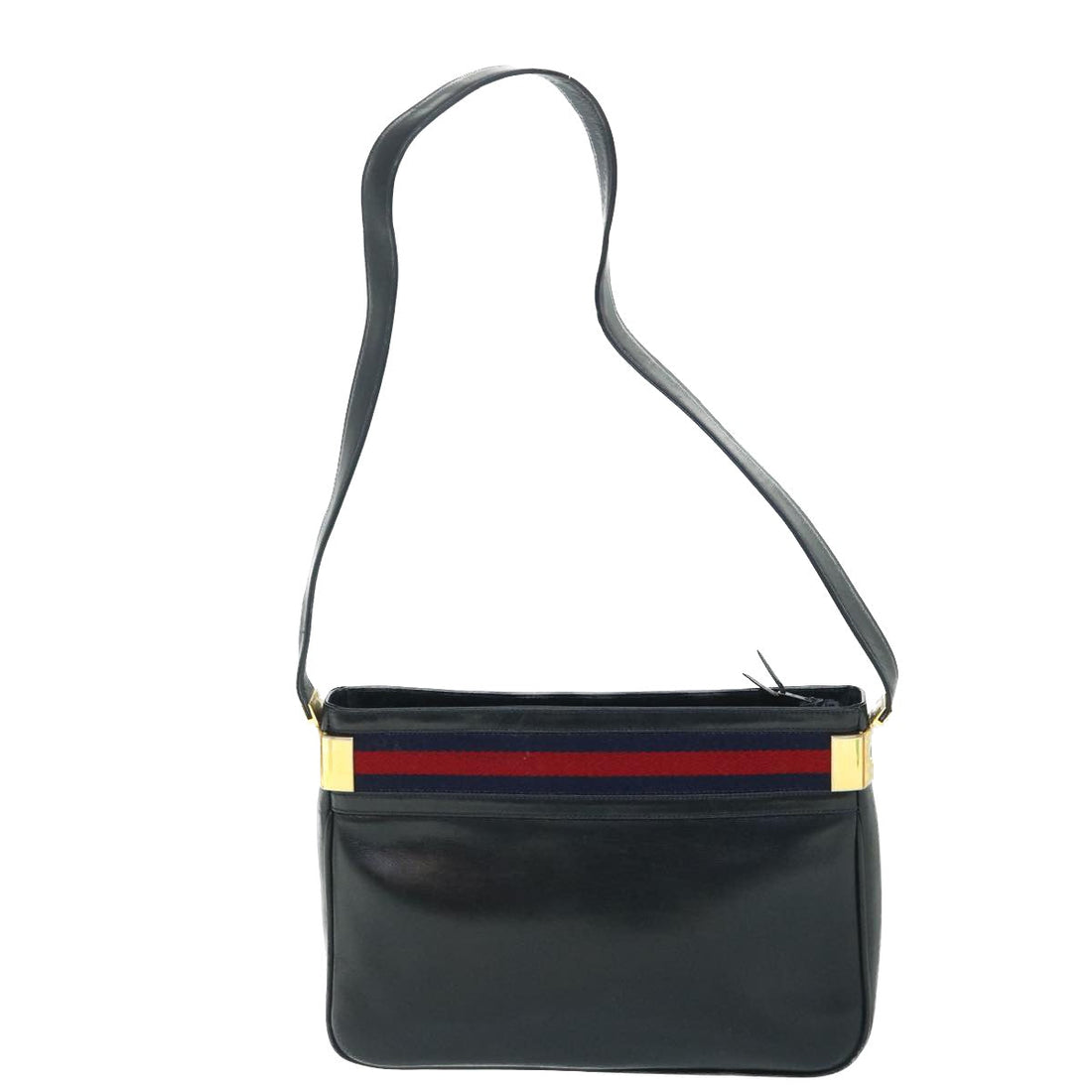 GUCCI Sherry Line Shoulder Bag Leather Black Red Navy th4022