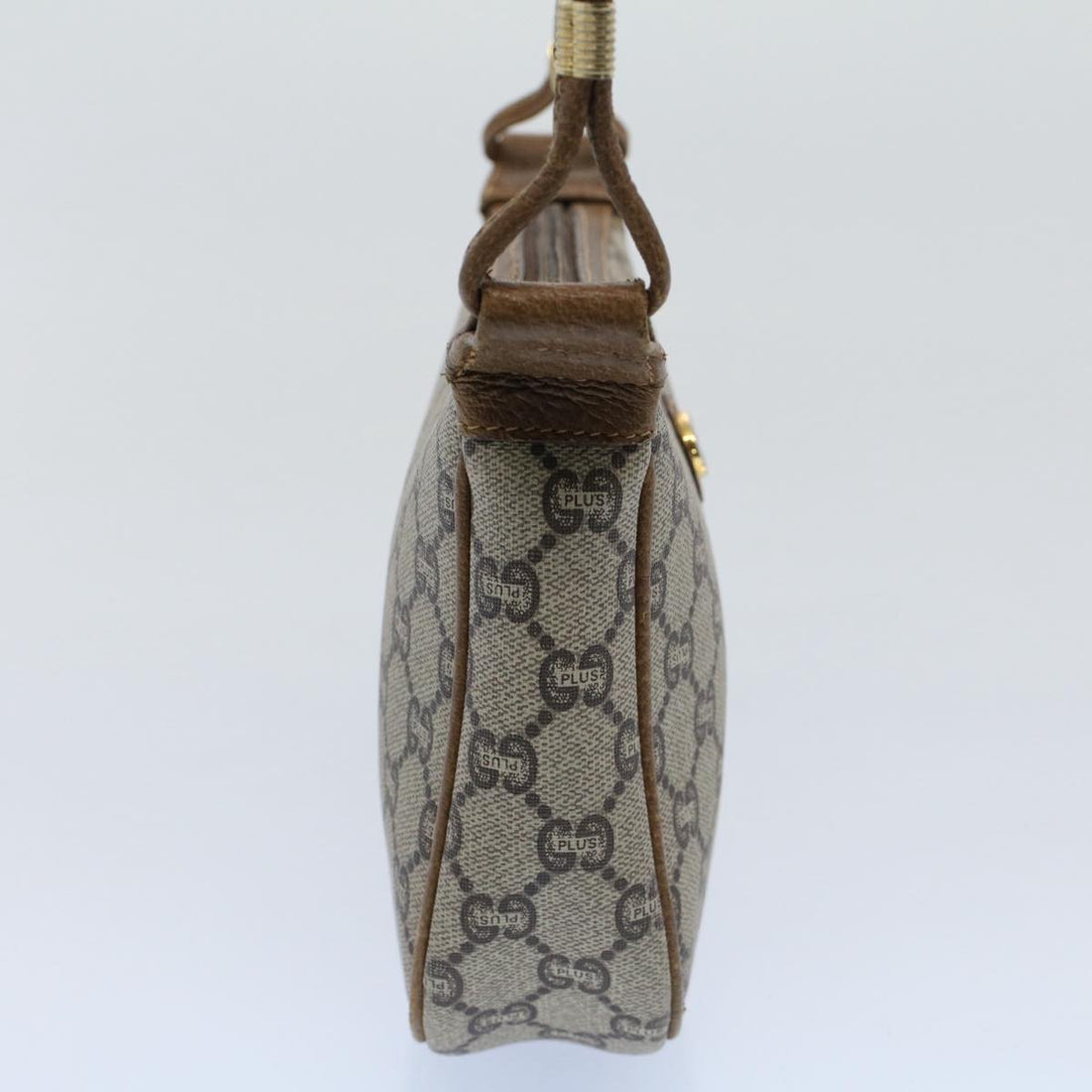 GUCCI GG Plus Canvas Shoulder Bag PVC Leather Beige th4028