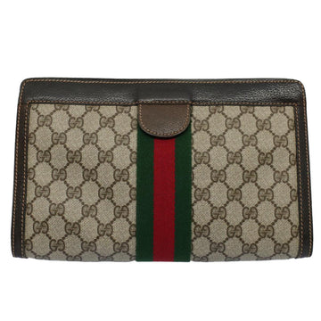 GUCCI GG Canvas Web Sherry Line Clutch Bag PVC Leather Beige Red th4035