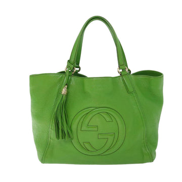 GUCCI Soho Shoulder Bag Leather Gray Green 282309 th4056