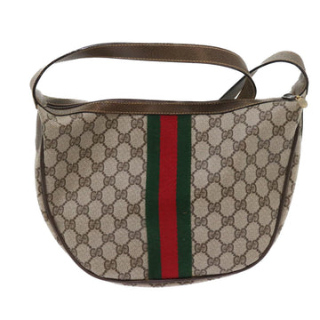 GUCCI GG Canvas Web Sherry Line Shoulder Bag PVC Leather Beige Green th4066