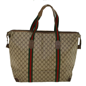 GUCCI GG Canvas Web Sherry Line Boston Bag PVC Leather Beige Green th4115