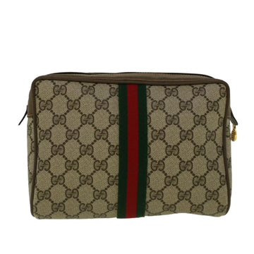 GUCCI GG Canvas Web Sherry Line Clutch Bag PVC Leather Beige Green th4290