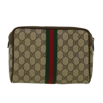 GUCCI GG Canvas Web Sherry Line Clutch Bag PVC Leather Beige Green th4309