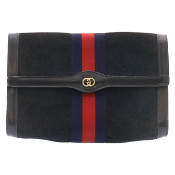 GUCCI Sherry Line Clutch Bag Suede Navy Red am1160s