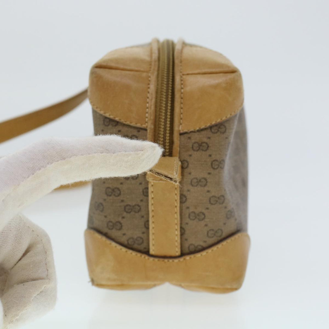 GUCCI Micro GG Canvas Shoulder Bag PVC Leather Beige th2491